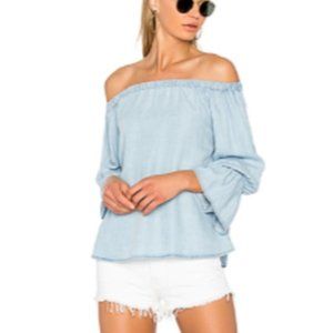 SANCTUARY Peasant-Style Off Shoulder Denim Top